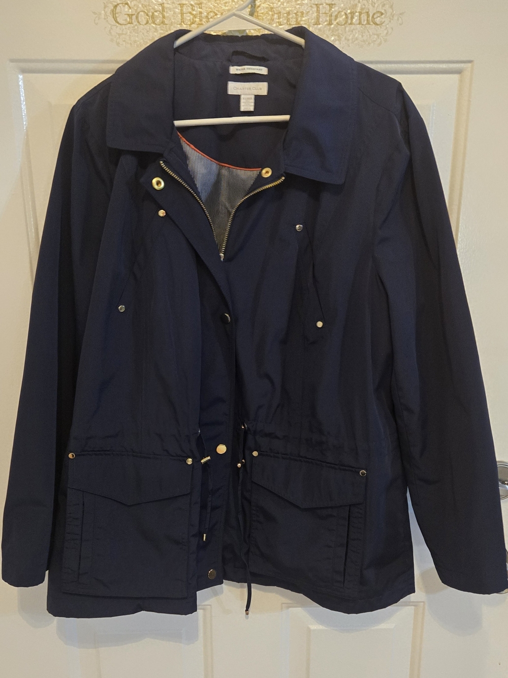 Charter Club Womens Navy Anorak Rain Jacket - XL Hi